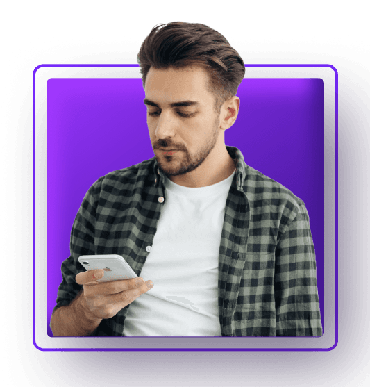 A man using an iphone to access the Exclusive Pay application